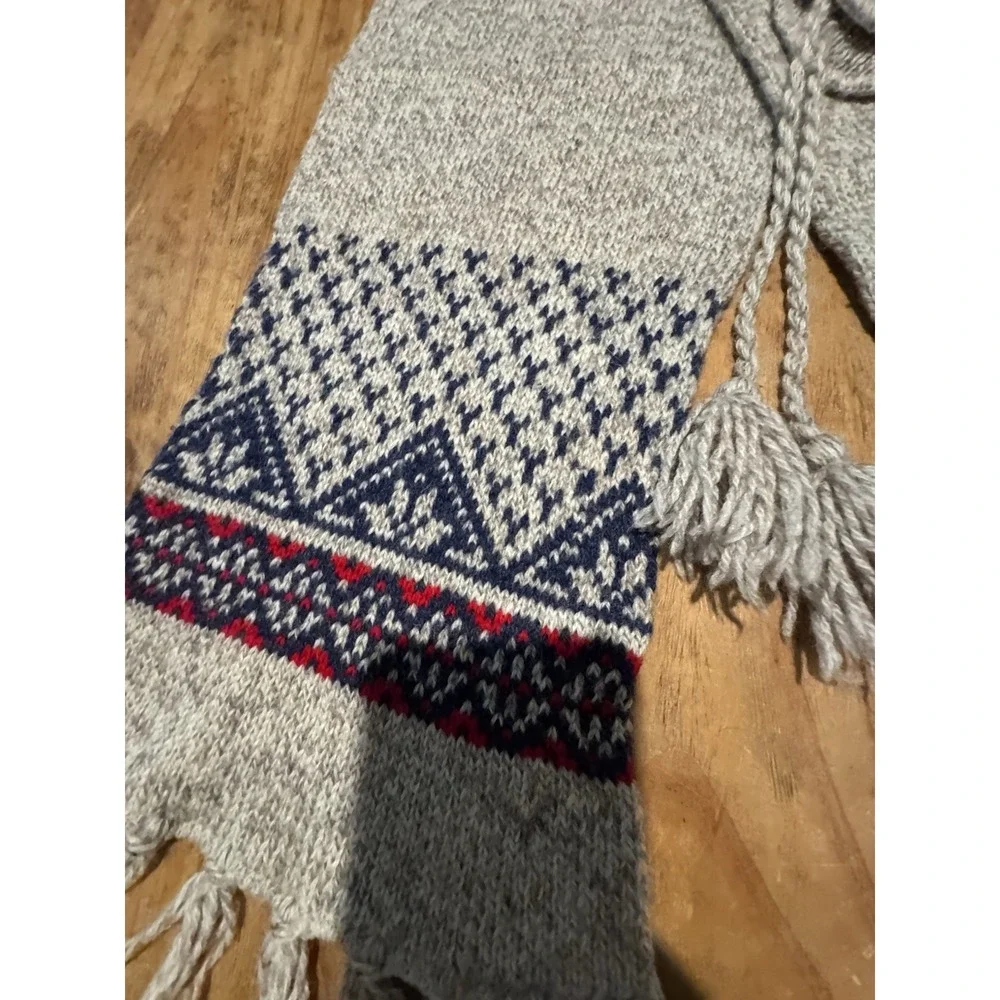 Nordic Knit Hat Scarf Set One Size Ramie Wool Lined Ear Flap Tassels Fringe